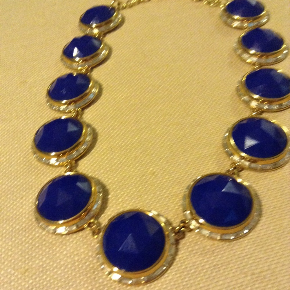 Blue & crystal gold tone necklace